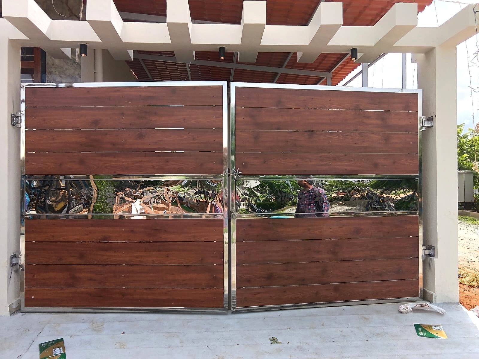 Main gate, wood panels