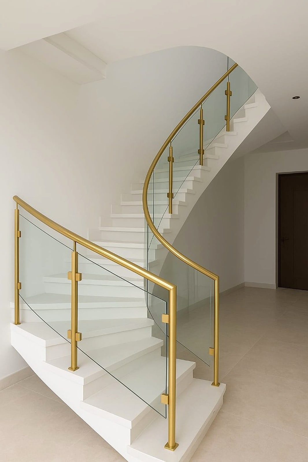 Curved gold and glass stair