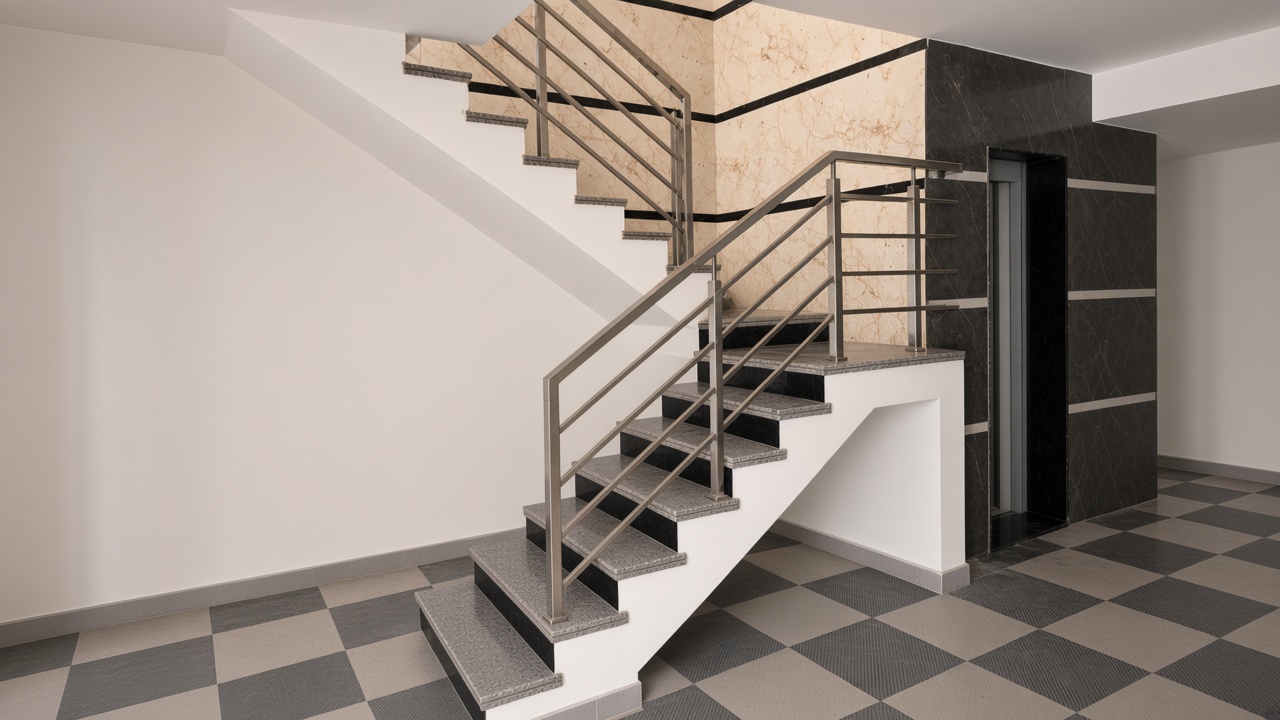 Square stainless pipe railing with four lines