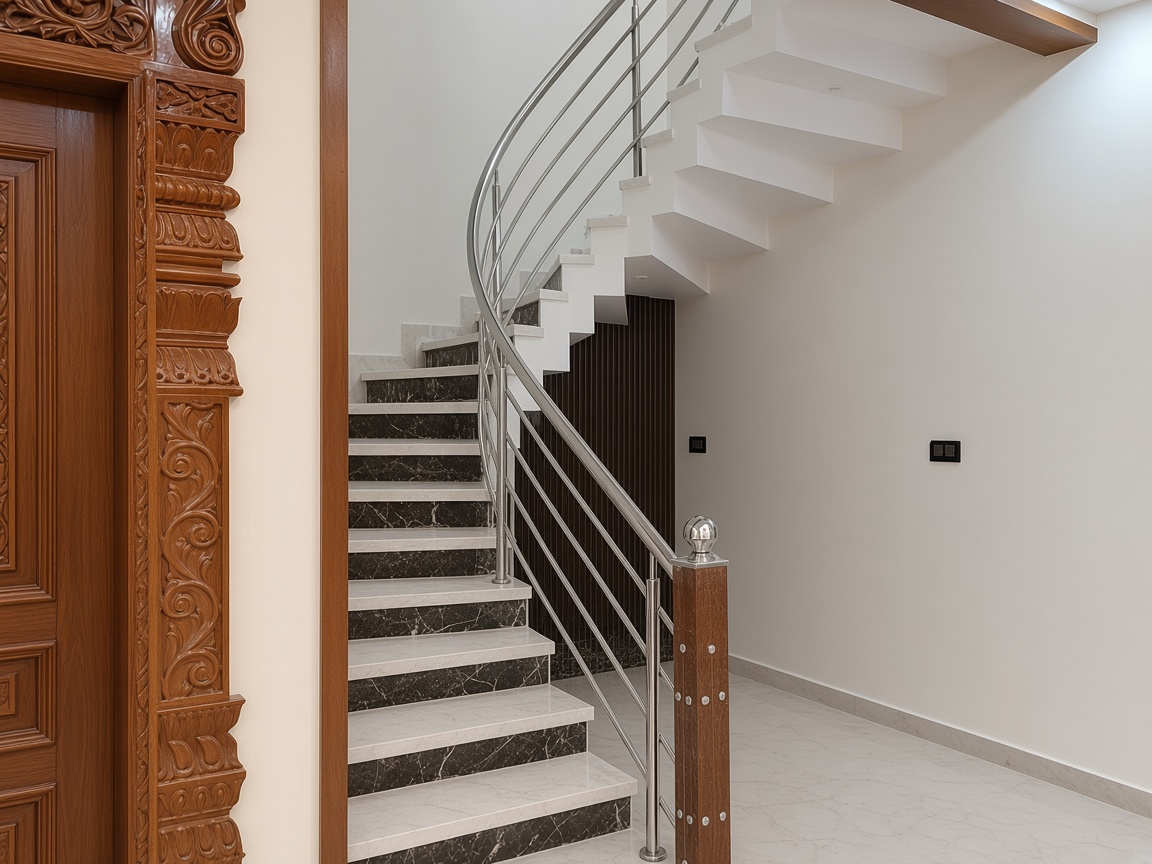 Bending stainless railing with four lines
