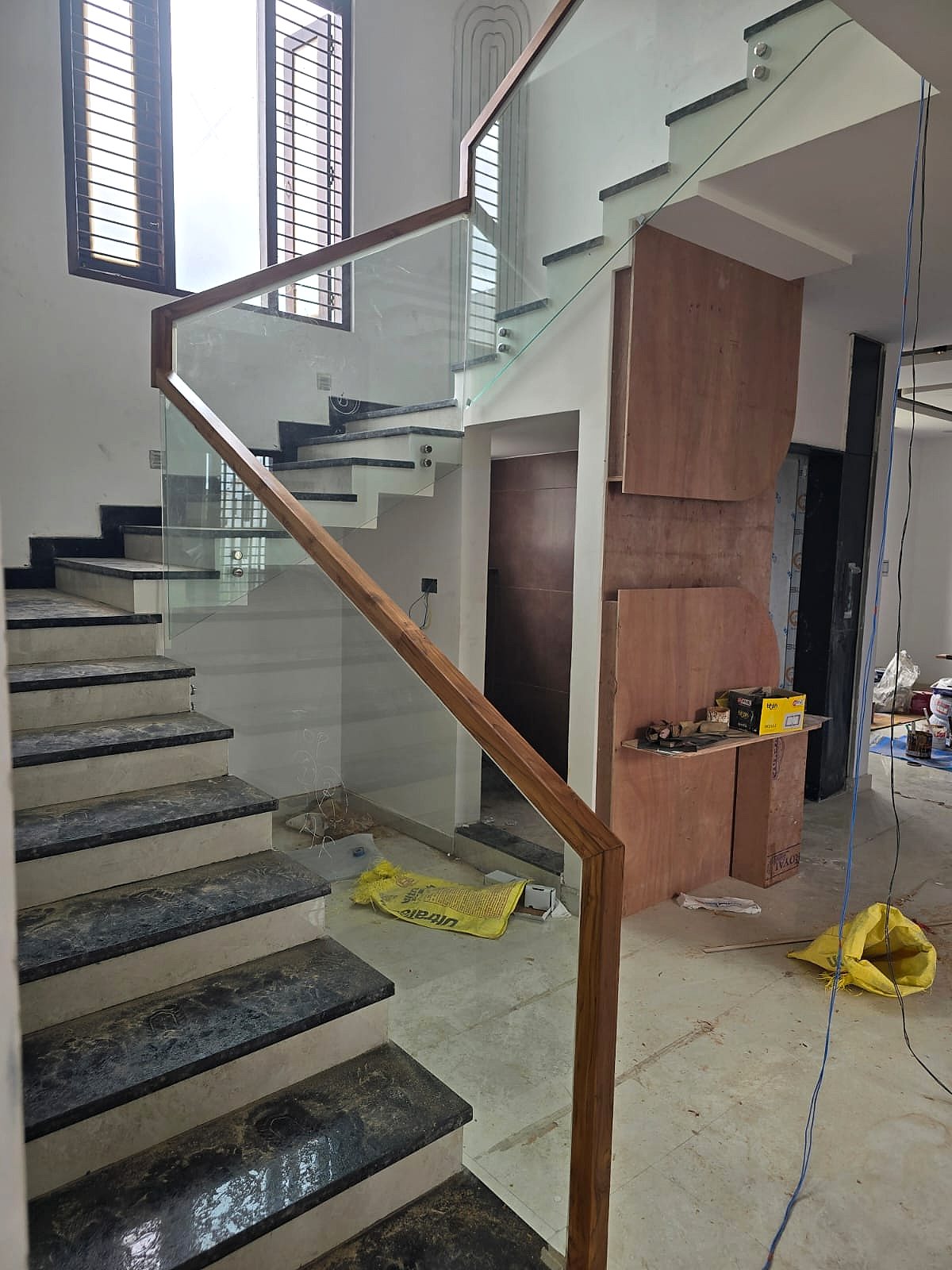 Wood handrail on a turn