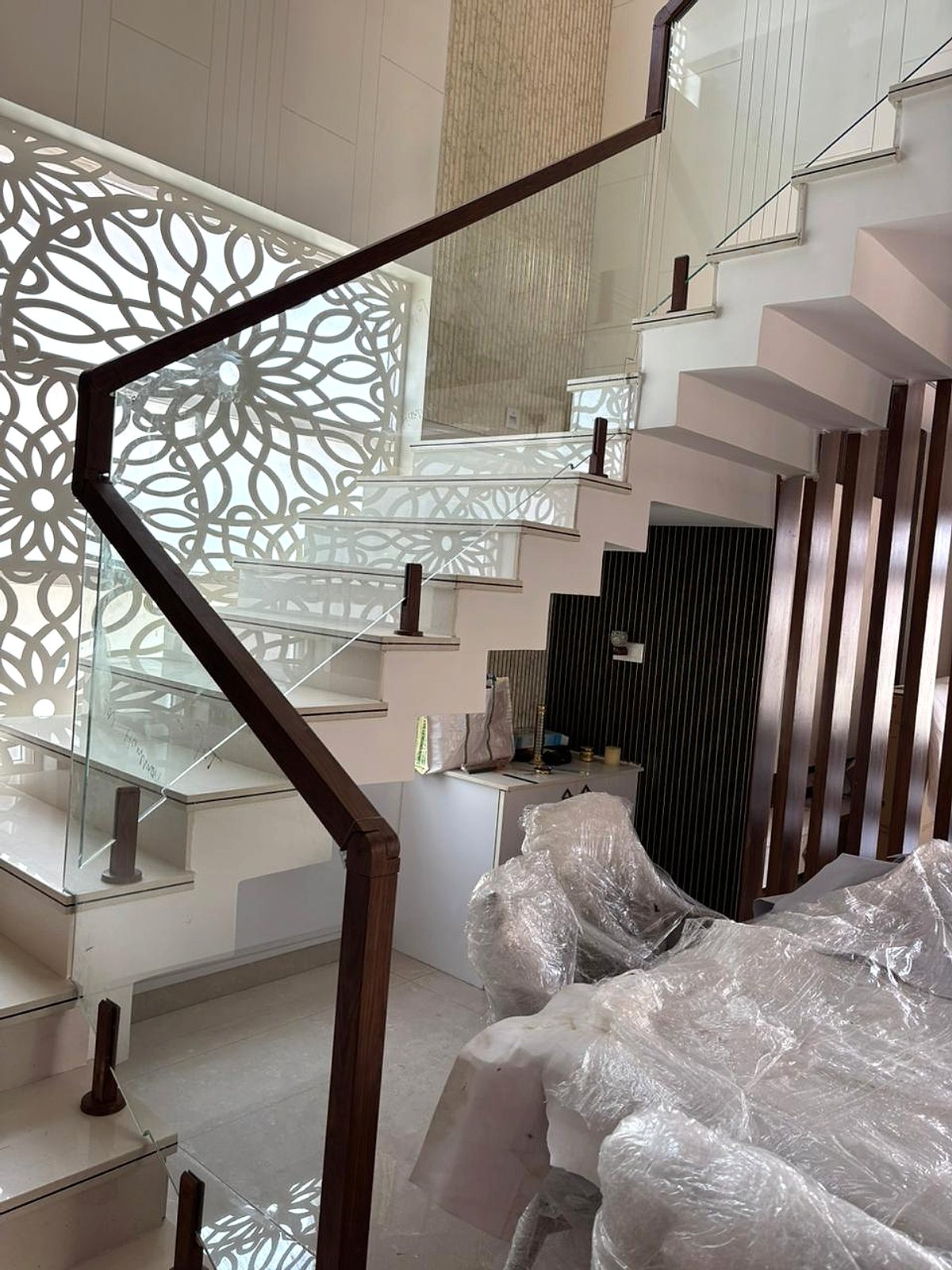 Laser-cut and glass stair