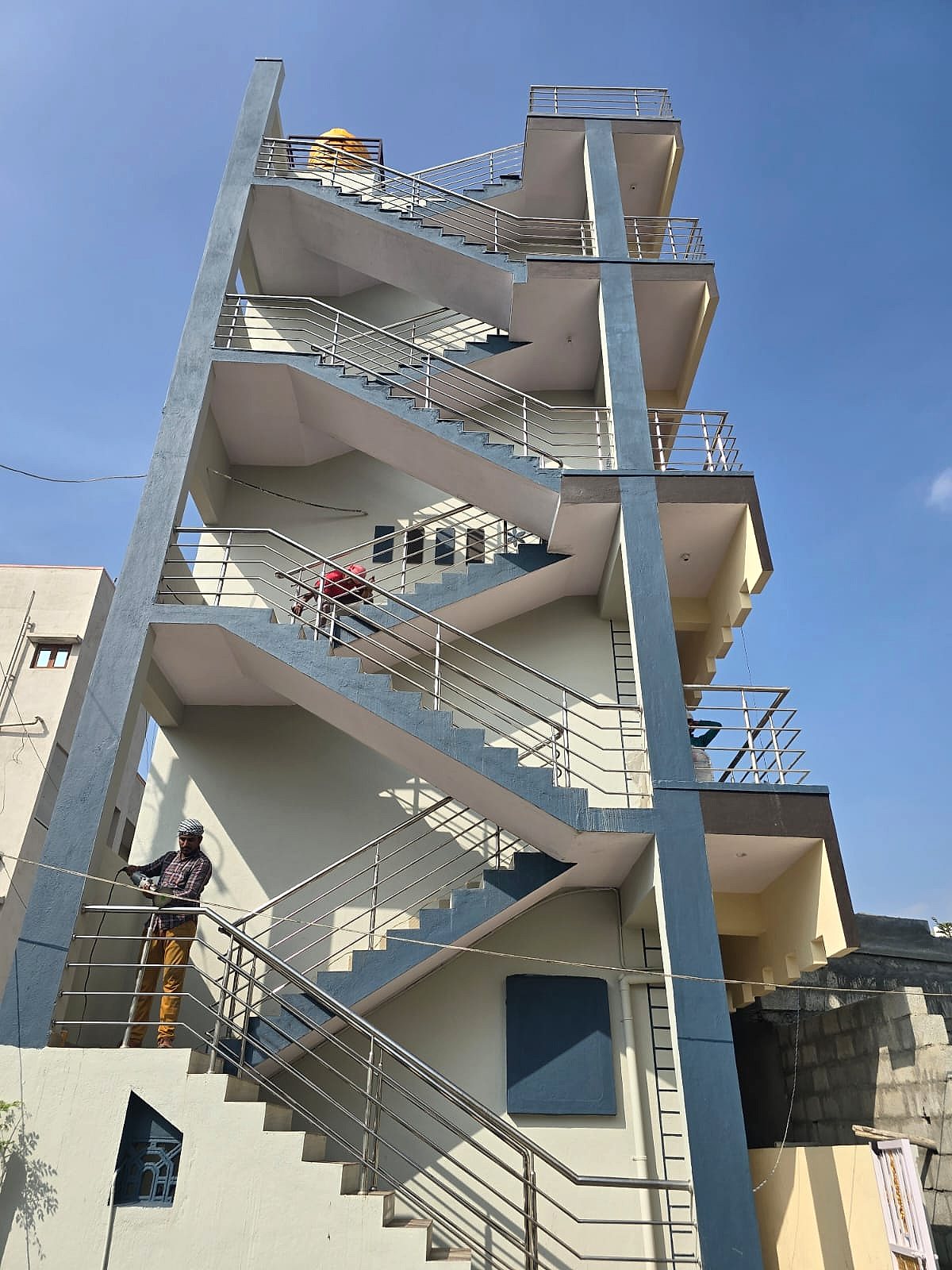 Multi-floor stainless stair