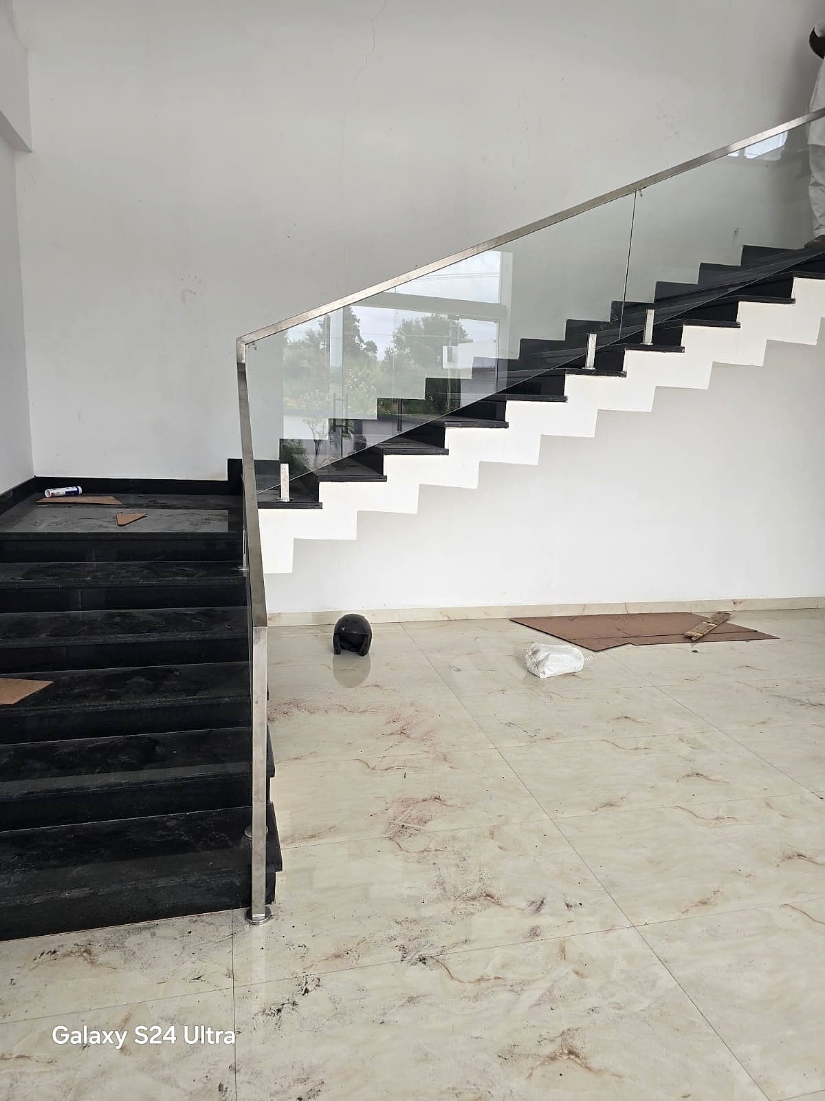 Black stone glass stair